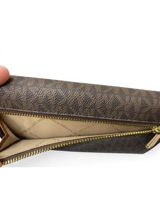 Michael Kors Travel Wallet Brown MK Signature PVC Zip Snap Clutch - Picture 11 of 11